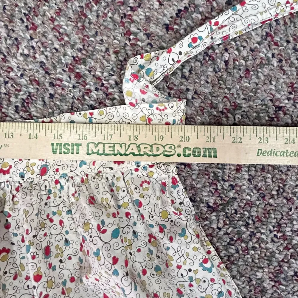 Vintage 50s-60s MCM Women's Multicolor Floral Yellow Border Print Cotton Apron